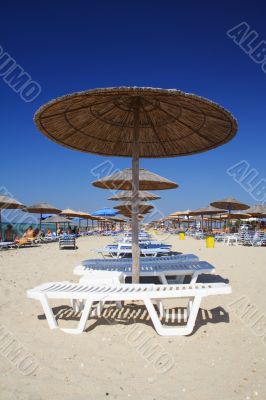 beach with umbrellas