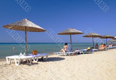 beach with umbrellas