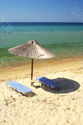 beach with umbrellas