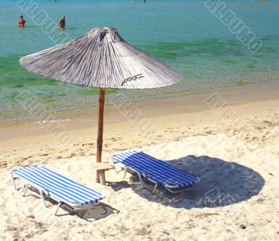 beach with umbrellas