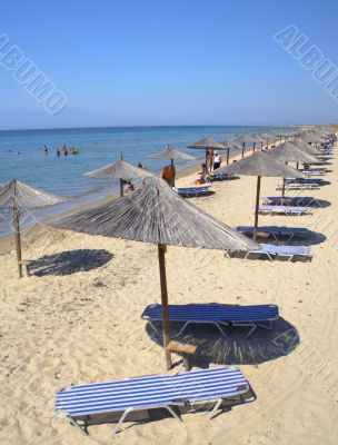 beach with umbrellas