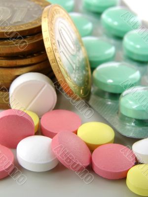 pills and coins