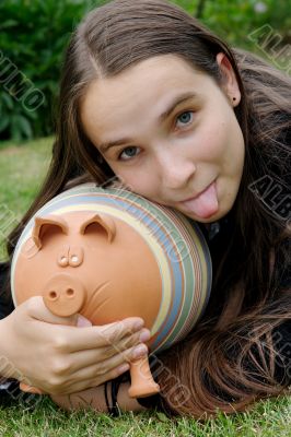Girl with piggy