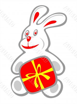rabbit and red gift box