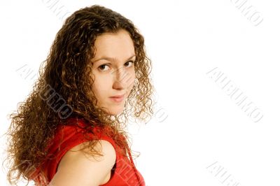 Shy girl in red