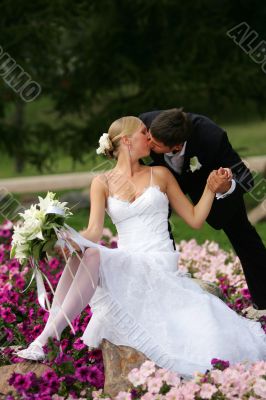 Beautiful newlyweds kissing