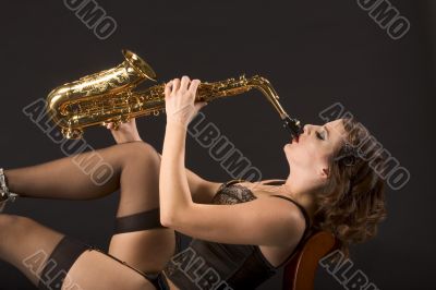 Retro female saxophonist