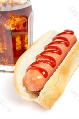 Hot dog and soda glass