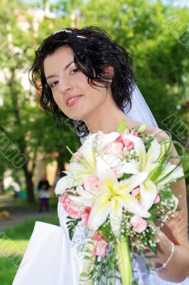 bride with lily flowers
