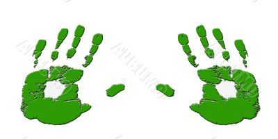 Embossed green hands