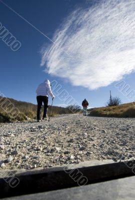 A couple hiking on a mountain