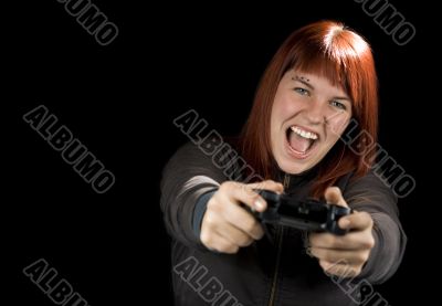 Girl playing videogames.