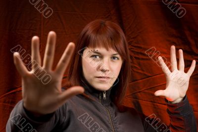 Girl  with her hands in front of the camera