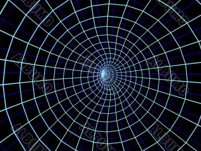 The blue abstract 3d tunnel from a grid