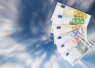 Assortment of Euro banknotes.