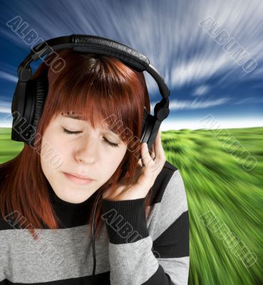 Pensive girl listening to music