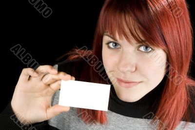 Girl holding a blank card