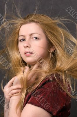 girl with fluttering hair