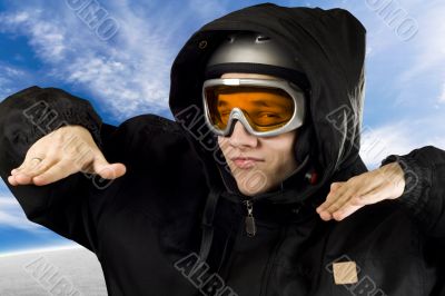 Ironic boy snowboarding