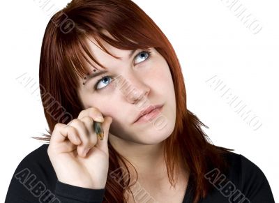 Cute redhead in dilemma