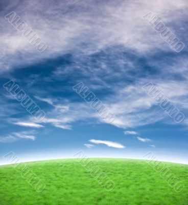 Beautiful blue sky with green hill background