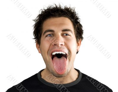 Young man screaming and smiling