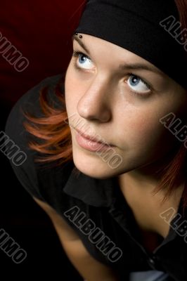 Redhead looking up