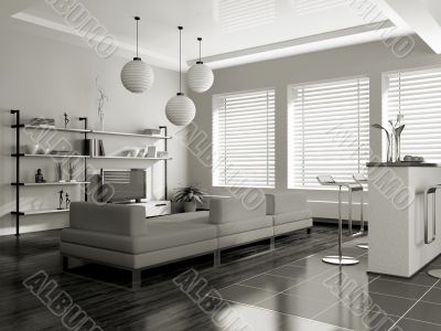 Modern interior (sepia) with sofa