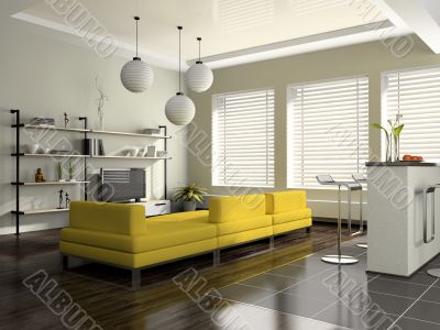 Modern interior with yellow sofa