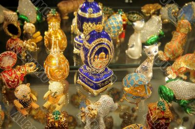 In the shop window of the jewelry store