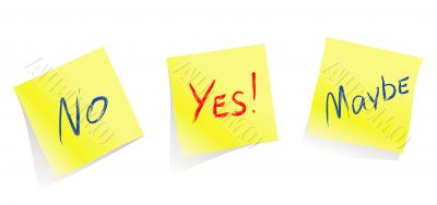 Yes / No / Maybe / yellow note pages / vector