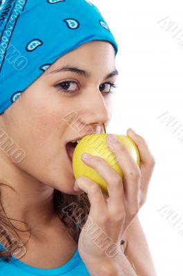Woman eating apple