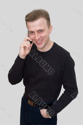 smiling man with mobile phone