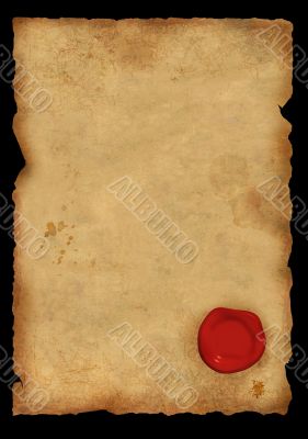 Sheet of parchment with a sealing wax seal