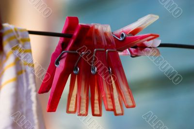 Red plastic clothespins