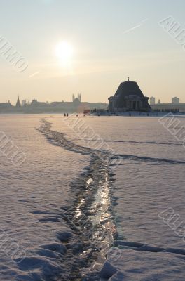 Trail on the frozen river.