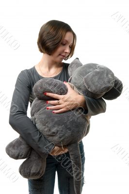 woman with toy mouse