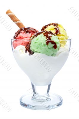Ice cream with chocolate syrup