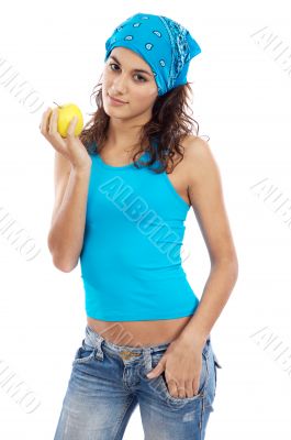 Woman eating apple