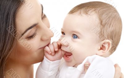 smiling baby in mother hands