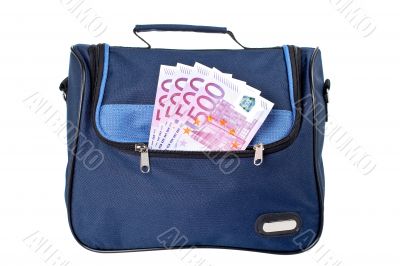Blue handbag with money