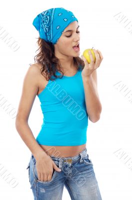 Woman eating apple