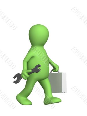 Worker - puppet with a suitcase and a wrench