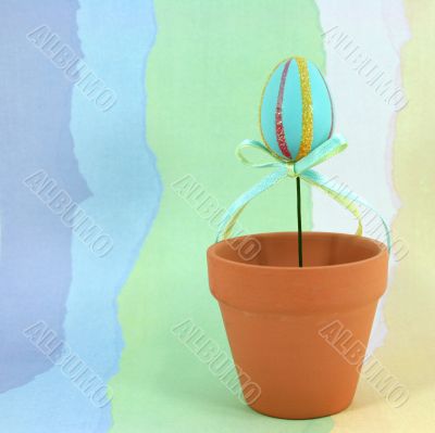 Blue Easter Egg in Flowerpot