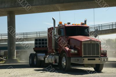 Red semi truck cab