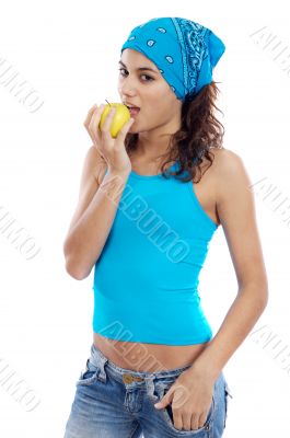 Woman eating apple