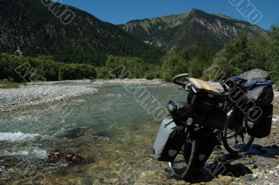 Fully loaded bicycle - River pass