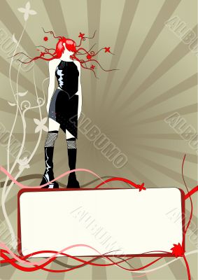 Vector floral frame with girl