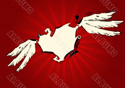 Grunge beige heart on red background