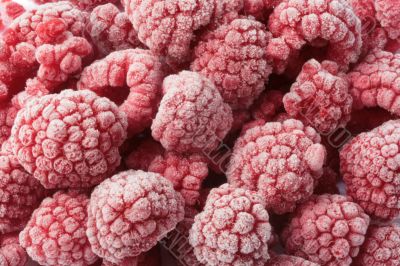 background of frozen raspberries